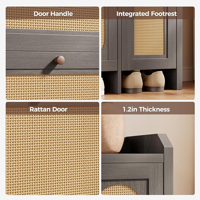 Mericonia Shoe Cabinet Storage for Entryway with 2 Flip Drawers(3-Tier), Rattan Freestanding with Door & 3 Adjustable Shelve,Hidden Shoe Rack Organizer for Hallway, Foyer - Image 3