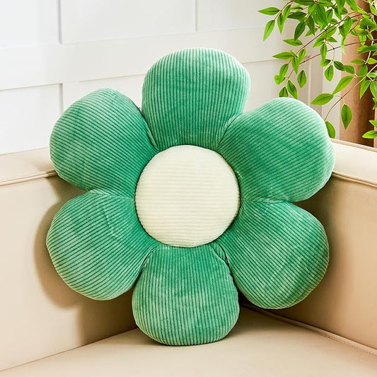 Kcvvcr Sage Green Flower Pillow, 14.9" Cute Flower Shaped Floor Pillow, Aesthetic Floral Plush Daisy Decorative Throw Pillows for Bed Sofa Couch