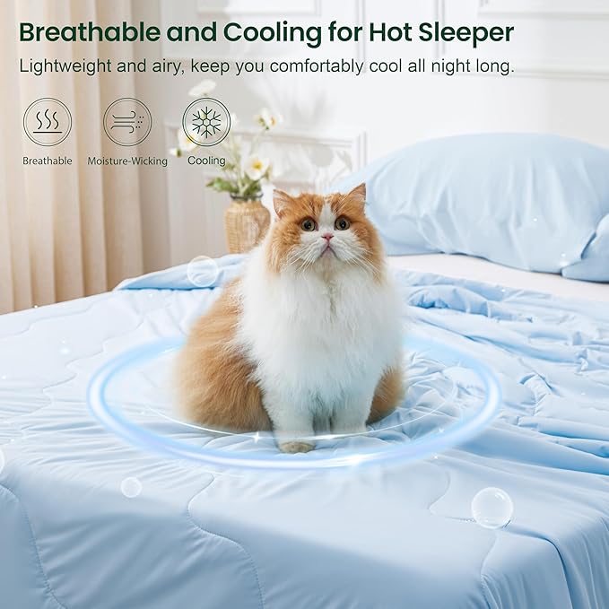 Love's cabin Cooling Comforter King Size, Double Sided Cooling Blankets for Hot Sleepers, Q-Max>0.4 Instant Cool-to-Touch, 2X Breathable & Moisture-Wicking, Oeko-TEX Certified, 108"x90" Blue