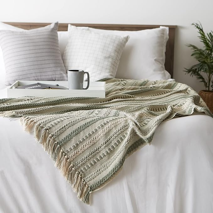 DII Braided Striped Decorative Throw Blanket, 50x60, Artichoke