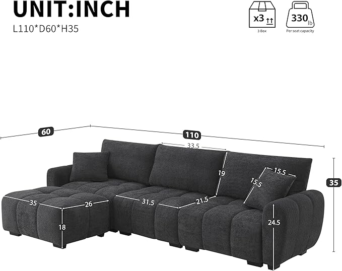 ERYE 110" L-Shaped Sectional Sofa 4 Seat Tufted Sofa Couches with Ottoman, Oversized Tufted Boucle Upholstered Corner Sectional Couch for Living Room Home Apartment