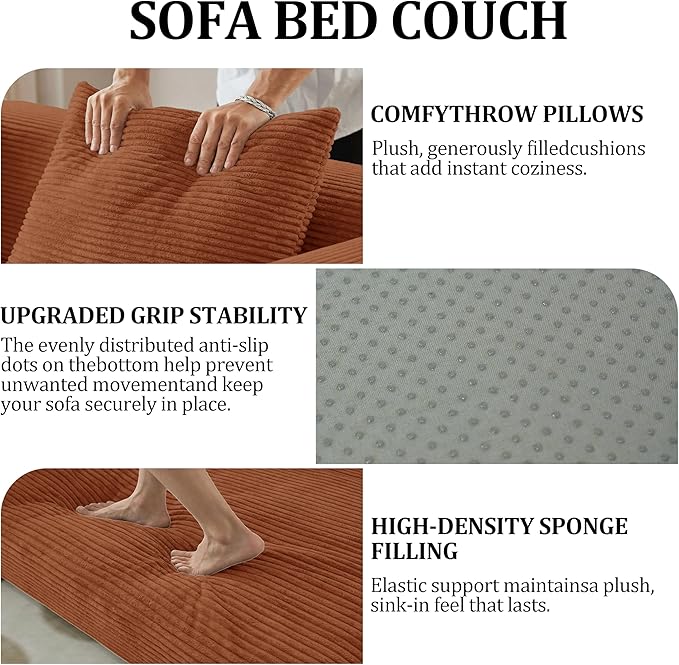 HouseMila 53.15" Boneless Couch,4-in-1 Futon Sofa Bed Modular Loveseat Sleeper Folding Compressed Couch with Pillows,No Assembly Required Convertible Sofa Bed for Living Room Bedroom Guest Room,Beige