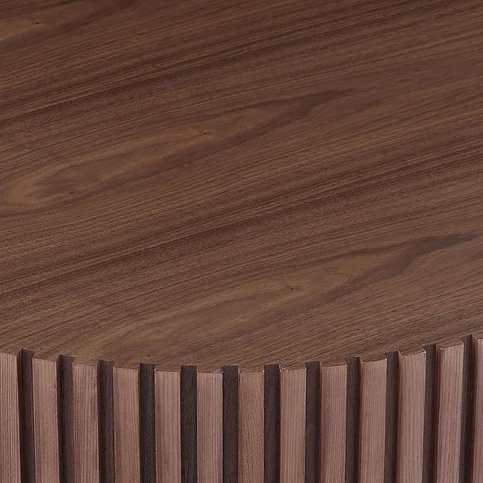 Round Coffee Table Wood Coffee Table for Living Room,Contemporary Drum Coffee Table with Handcrafted Relief,Fluted Side table Easy Assembly（please make sure this size is perfect for your space）