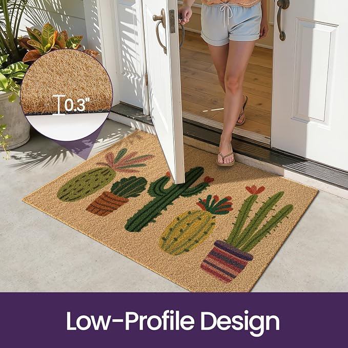 DEXI Front Door Mat Outside Entrance Coir, 32x48 Heavy Duty Entry Tropical Plant Doormat, Non Slip Exterior Entryway Floor Dirt Trapper for Porch Patio, Colorful Succulent - Image 5