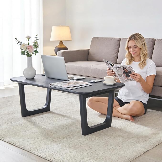 ACCOHOHO Modern Coffee Table for Living Room,51.2" Large Rectangle Wood Coffee Table with U-Shaped Legs & Sturdy Base Design,Center Table for Office,Apartment,Black
