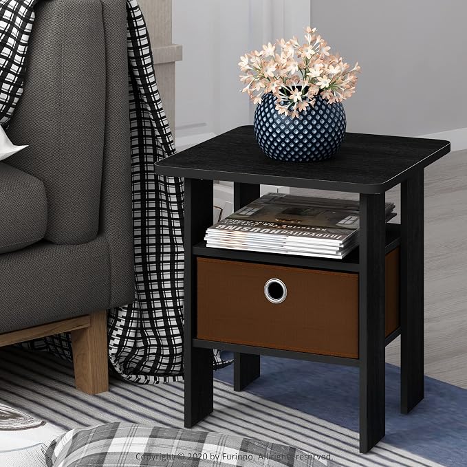 Furinno Andrey Set of 2 End Table / Side Table / Night Stand / Bedside Table with Bin Drawer, Americano/Medium Brown - Image 2