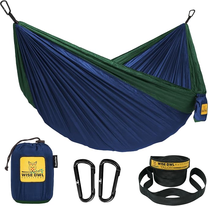 Wise Owl Outfitters Camping Hammock – 500lbs Portable Hammock with Tree Straps - Travel, Backpacking, Hiking, Outdoors Camping Gear - Single or Double by WiseOwlOutfitters