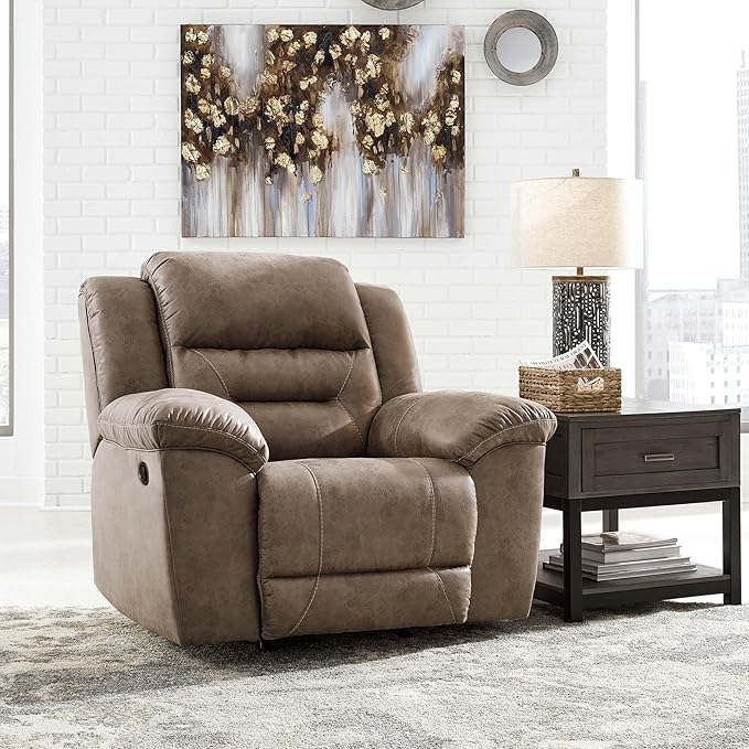 Signature Design by Ashley Stoneland Faux Leather Manual Pull Tab Rocker Recliner, Light Brown