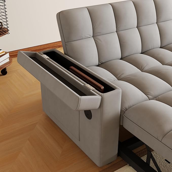 Convertible Sofa Bed, 5-in-1 Pull Out Couch with Side Table, Loveseat Sleeper Sofas Bed Couch with USB Port, 65‘’ Velvet Pull Out Sofa Beds for Living Room, Bedroom, Apartment