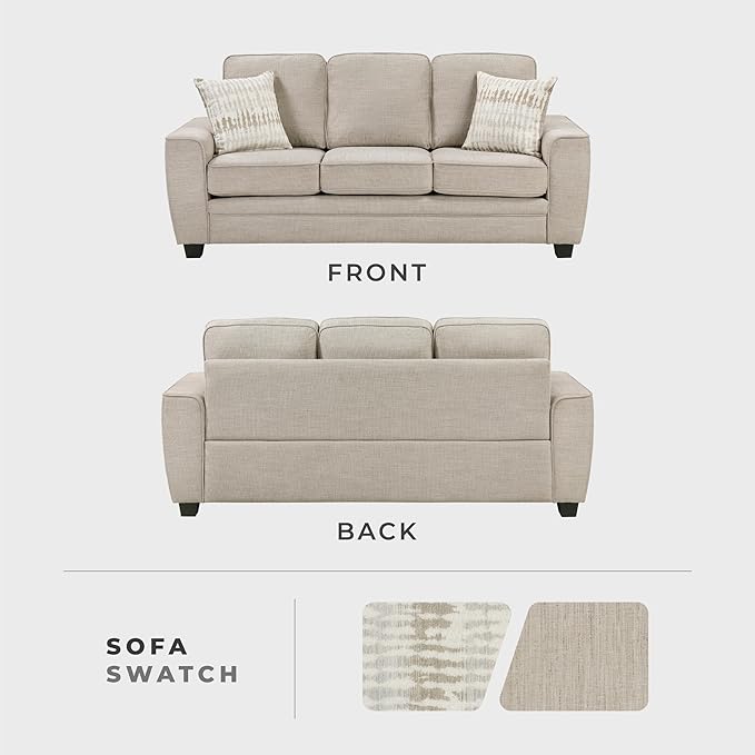 Lexicon Chenille Fabric Upholstered Sofa with 2 Pillows, with Track Arms, Reversible Back and Seat Cushions, Removable Cushion Covers, Comfy Couch for Living Room/Office/Waiting Room, Taupe