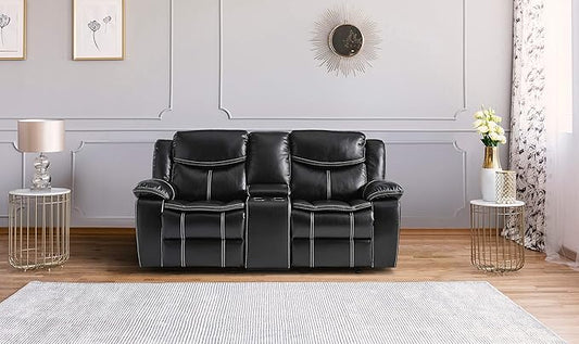Lexicon Bay Manual Double Glider Reclining Loveseat, Black