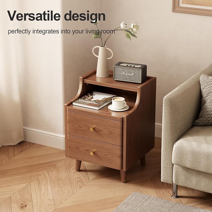 Narrow Nightstand with 2 Drawers,Walnut Nightstand,Bedside Table,Solid Wood Modern Bedside Table for Bedroom,Study,Toilet - Image 7