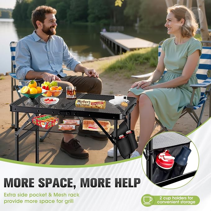 Ciavca Upgraded Folding Grill Table - Metal Portable Camping Table, 2 Height Adjustable Max 22", Lightweight Foldable for Outside BBQ 24"x15.8" - Image 3