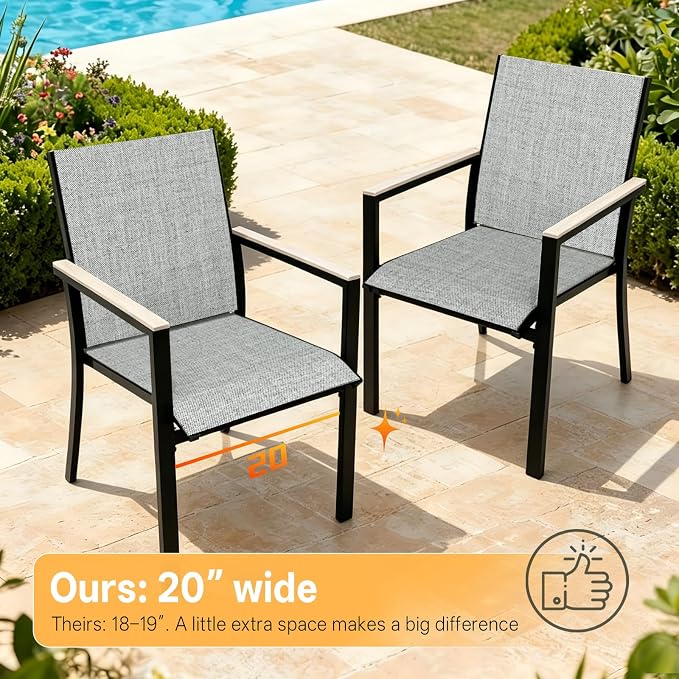 MEOOEM Modern 5 Piece Outdoor Patio Dining Set for 4, Square Patio Table Set with ArmChairs Highback 350LBS, Sturdy Durable Powder-Coated 4 Person Outdoo Dining Set for Outside, Garden, Gray - Image 3