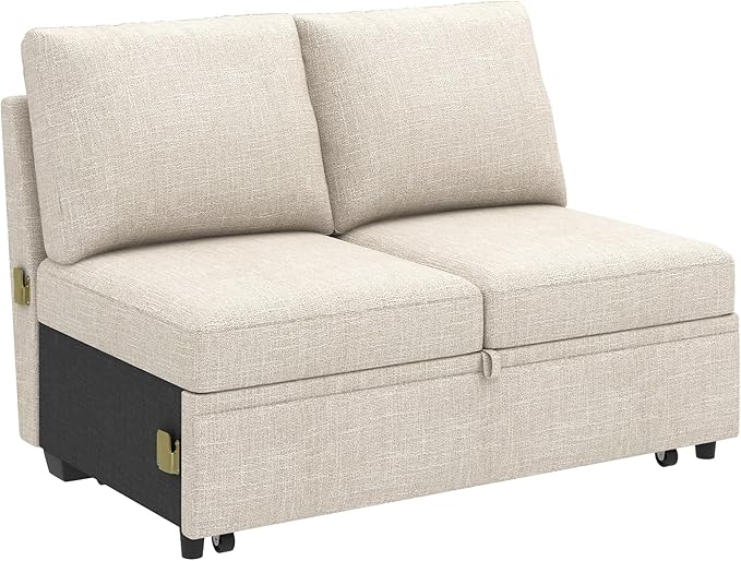HONBAY Pull Out Bed for Modular Sectional Sleeper Sofa, Armless Loveseat with Pull Out Bed for Sectional Couch, Beige