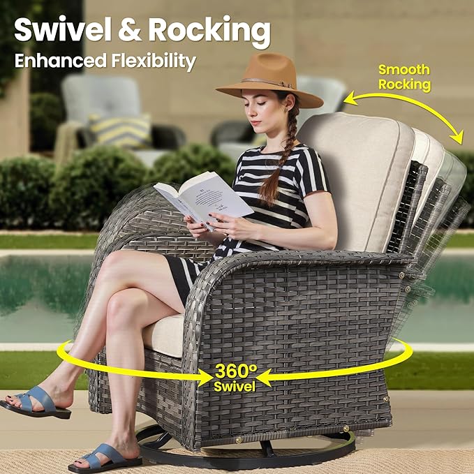 ovios 5-Piece Patio Furniture Set, Outdoor Wicker Sofa with Swivel Chairs Coffee Table, High Back Rattan Couch Loveseat with Comfy Cushions for Porch Yard Deck, Beige