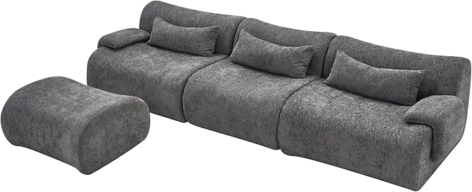 117" L-Shaped Compressed Sectional Cloud Sofa, Chenille Upholstered Modular Tufted Sofa with 4 Pieces, Modern Floor Boneless Foam Modular Cloud Couches for Living Room