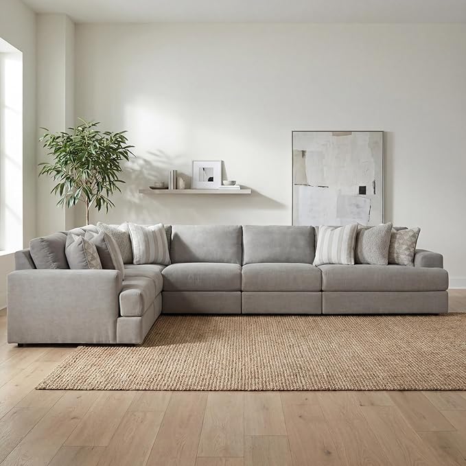 Signature Design by Ashley Casual Avaliyah L-Shape Left-Arm Facing 6-Piece Sectional with Reversible Cushion and Armrest, Gray