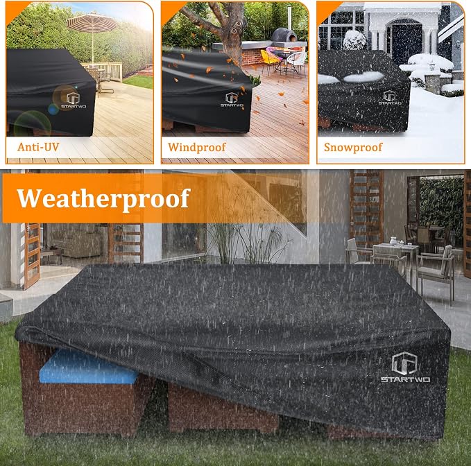 STARTWO Patio Furniture Covers Waterproof,Heavy Duty Outdoor Furniture Cover for Sectional Sofa Table Chairs, Anti-UV Tear-Resistant 78"Lx62"Wx30"H, Black - Image 6