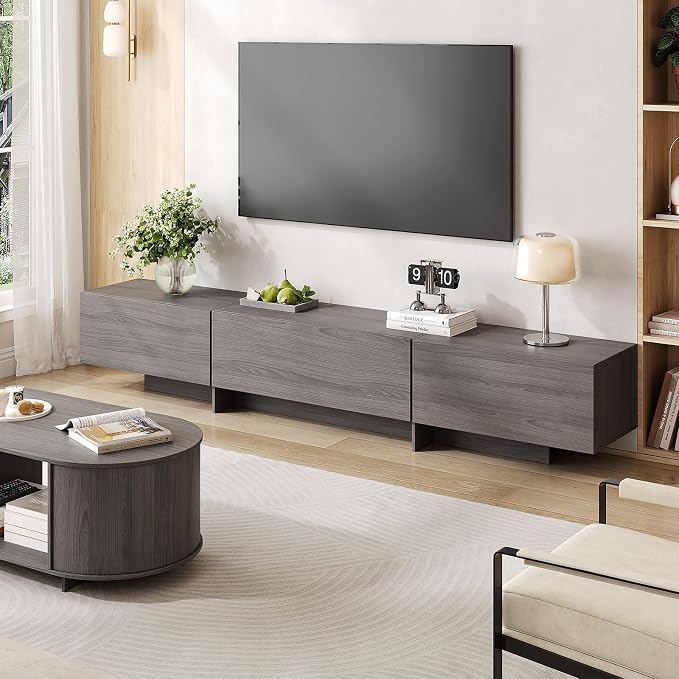 76.4'' Modern TV Stand for Living Room, Mid Century Modern TV Console,Entertainment Center with 3 Drawers, Large Storage Cabinet Table, Media Cabinet for Living Room, Bedroom, Grey - Image 8