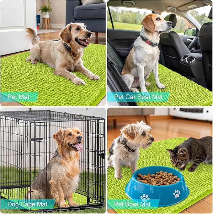 OLANLY Dog Door Mat for Muddy Paws 24x16, Absorbs Moisture and Dirt, Absorbent Non-Slip Washable Doormat, Quick Dry Chenille Mud Mat, Entry Indoor Entryway Carpet for Inside Floor, Bright Green - Image 7