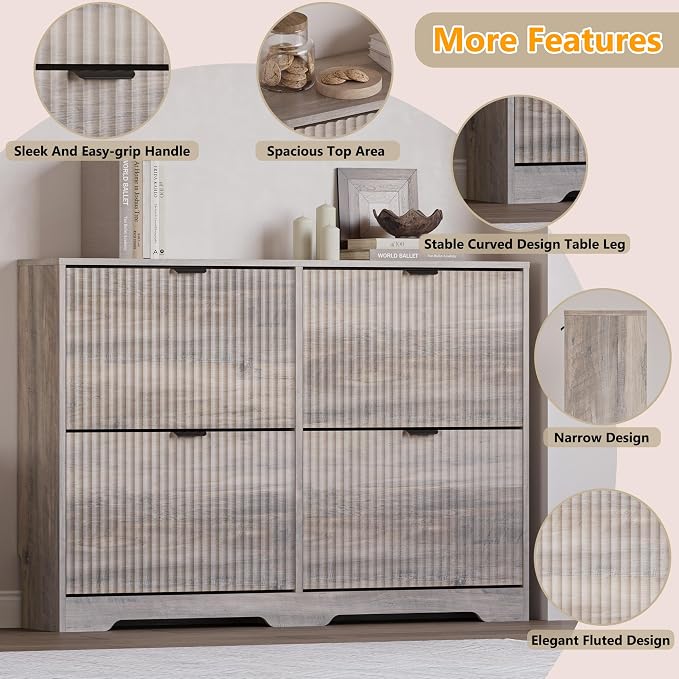 BORNOON Large Shoe Cabinet for Entryway, Shoe Rack Cabinet with 4 Flip Drawer and Adjustable Shelves for Small Apartment, Foyer - Image 4