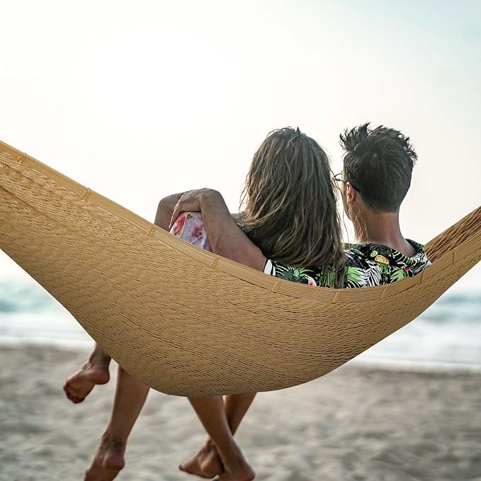 Lazy Daze Hammocks Handwoven Mayan Hammock, 10.5 FT Soft Rope Double Hammocks, Portable Outdoor Hammock with Carry Bag, 2 Straps & Carabiners for Patio Outside, 550 lbs Weight Capacity, Tan - Image 6