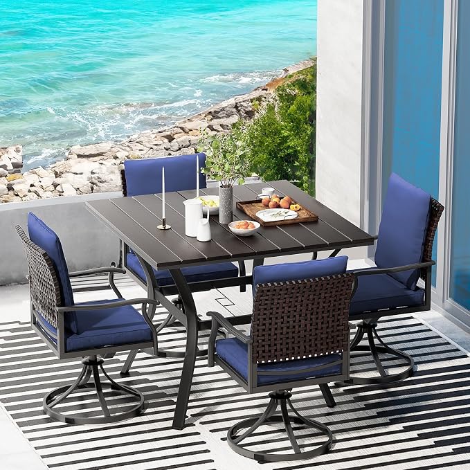 LEVELEVE 5 Piece Outdoor Patio Dining Set with 4 Swivel Dining Chairs & 1 Large Round Dining Table,Bistro Furniture Set for Lawn, Garden, Deck, Backyard and Porch by Enjoyyourlife