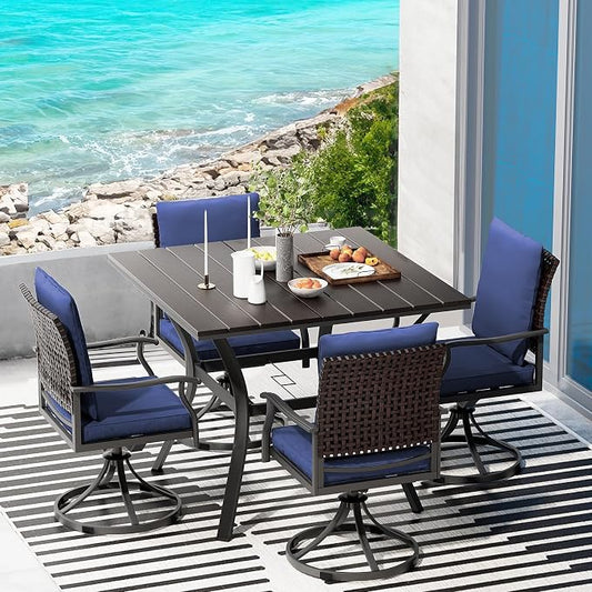 LEVELEVE 5 Piece Outdoor Patio Dining Set with 4 Swivel Dining Chairs & 1 Large Round Dining Table,Bistro Furniture Set for Lawn, Garden, Deck, Backyard and Porch by Enjoyyourlife