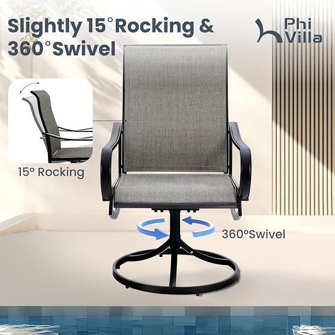 PHI VILLA Patio Swivel Dining Chairs Set of 6 Outdoor Metal Chair with Textilene Mesh Fabric, Patio Gentle Rocker Chair, Black Frame for Deck Garden - Image 3