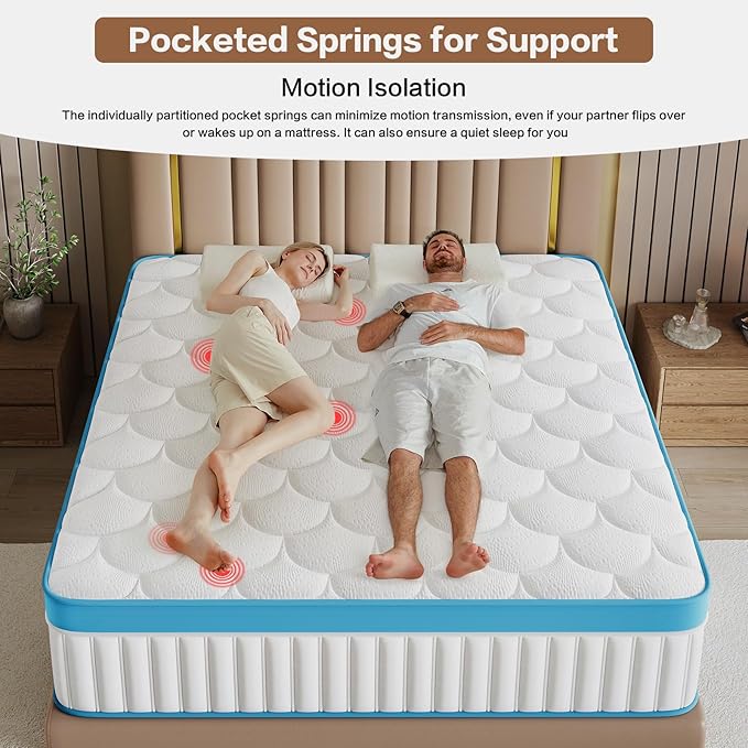 Full Size Mattress 12 Inch Full Mattress in a Box Hybrid Memory Foam Individual Pocket Springs, Pressure Relief Motion Isolation Medium Firm Matress