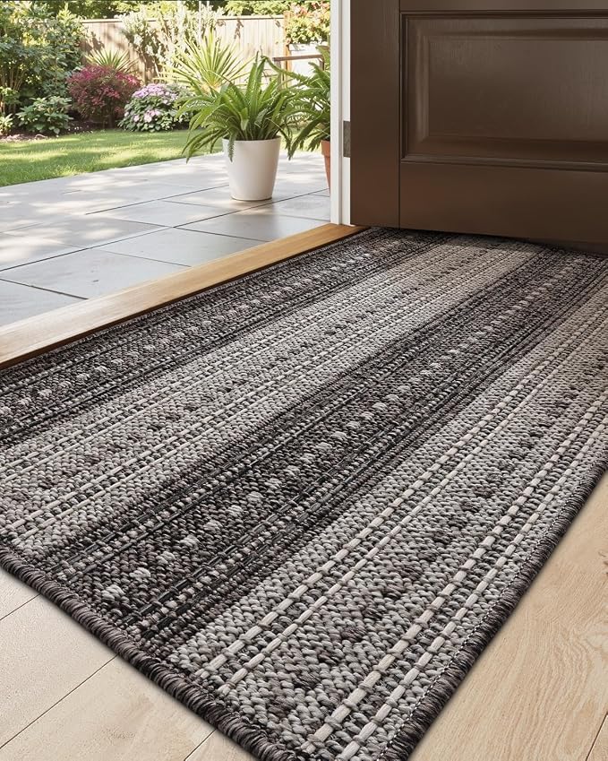 DEXI Dirt Trapper Door Mat, 24x39 Washable Doormat, Dirt Resistant and Absorbent, Easy Clean Low-Profile Floor Rugs for Entryway, Front Door, and Inside Entrance, Striped Grey by DEXI