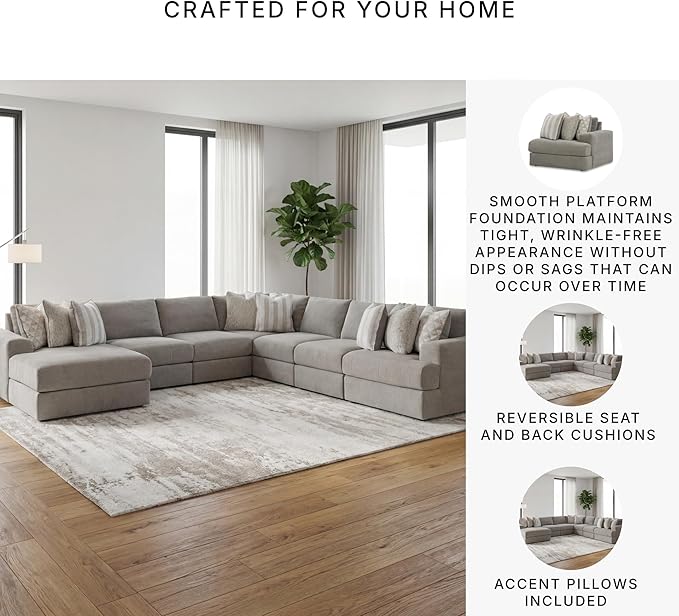 Signature Design by Ashley Casual Avaliyah U-Shape Right-Arm Facing 7-Piece Sectional with Chaise and Reversible Cushion, Gray