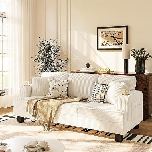 Homall Couches for Living Room, 83" Couch with Soft Deep Seats, Modern Sofa 3 Seater in Corduroy for Apartment, Bedroom (Beige)