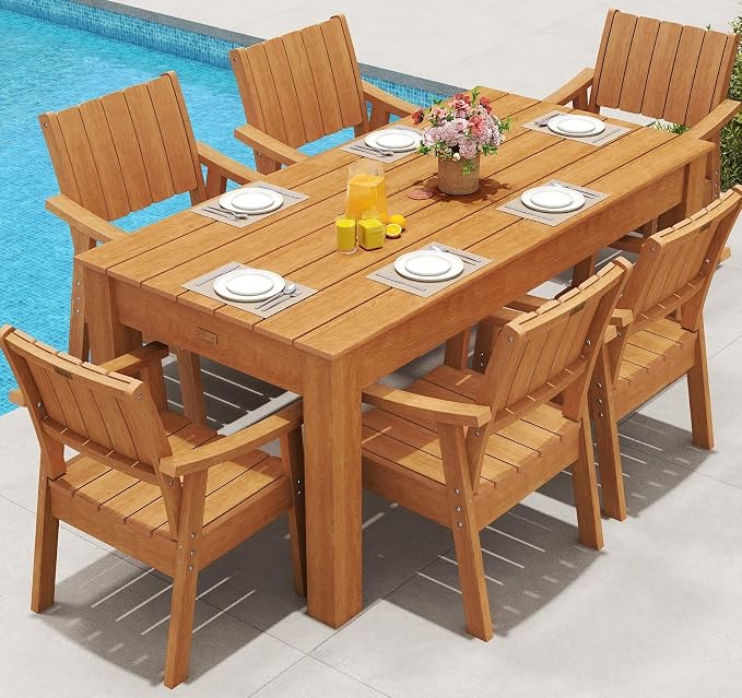 ZHUSI Patio Table and Chairs Set, Outdoor Table and Chairs,HDPE Outdoor Dining Set with Umbrella Hole for Backyard, Poolside by ZHUSI