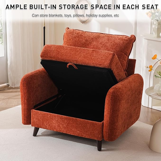 Rexulqo Oversized Accent Chair Set of 2,All Seats Storage,Comfy Armchair,24.5'' Deep Seat,Upholstered Living Room Chairs,Reading Chair for Bedroom,Office,Chenille,Orange