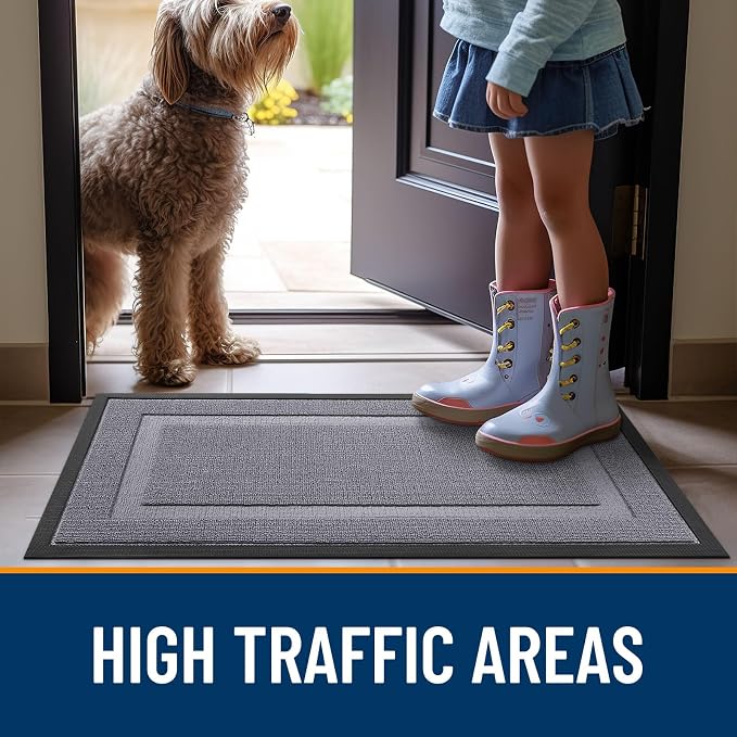 OLANLY Front Door Mat Indoor Outdoor Entrance, Waterproof All-Season, All-Weather Doormat, Sturdy Natural Rubber, Low Profile, Easy Clean Patio Porch Entryway Mat, 33x21, Classic Gray - Image 7