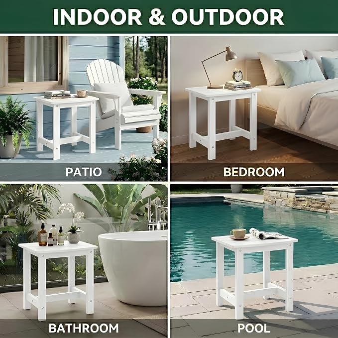Y&M Outdoor Side Table, HIPS Adirondack Small Single Table, Waterproof Square Outside Table, Balcony Modern End Tables for Patio, Pool, Beach, Porch, Deck, Indoor or Outdoor Use, White - Image 6