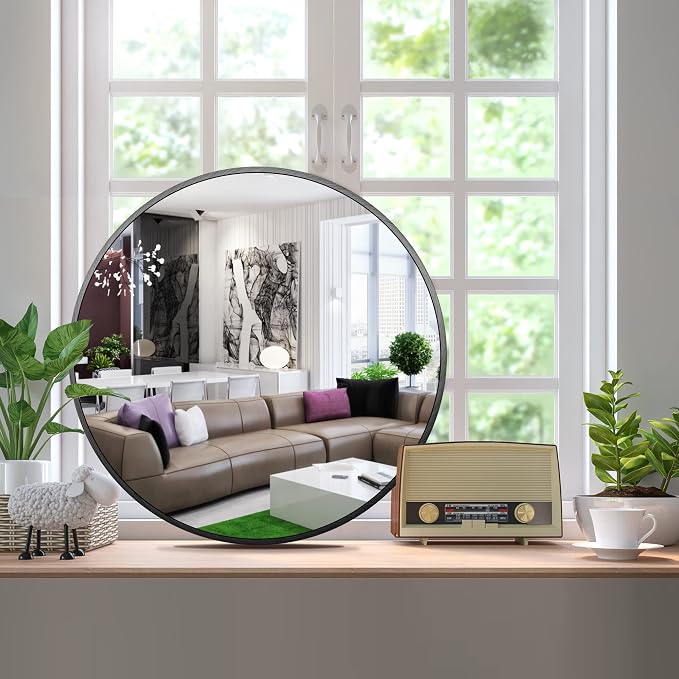 Itrue 12 Inch Small Round Decorative Wall Mirror, HD Silver-Coated Glass with Brushed Black Metal Frame, Minimalist Modern Accent Mirror for Vanity, Narrow Walls, Bathroom, Bedroom & Entryway - Image 5