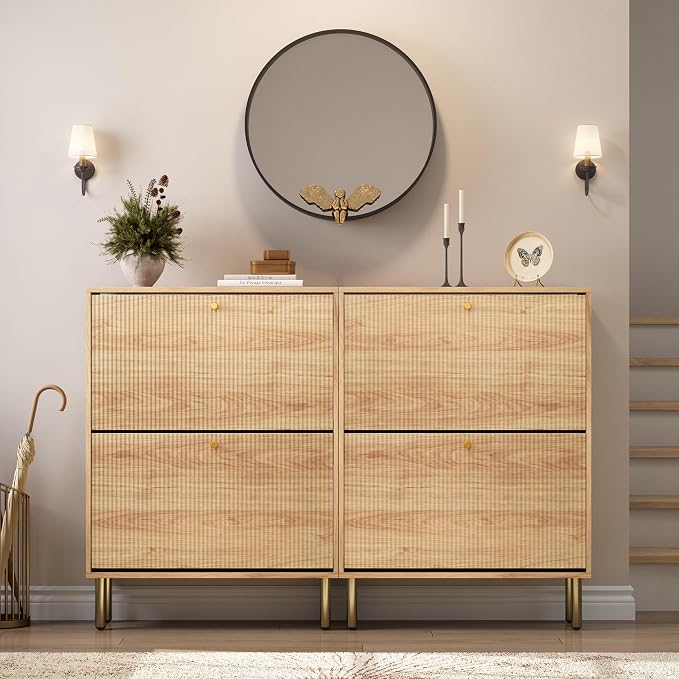 Shoe Storage Cabinet for Entryway - Ultra Slim Shoe Cabinet with Tiered Fluted Design - Modern Shoe Organizer for Entryway with Gold Legs, Hidden Shoe Rack for Small Spaces, Fits Men's Size 13.5 - Image 6