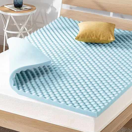 Best Price Mattress 2 Inch Egg Crate Memory Foam, Cooling Gel Infusion, Full Mattress Topper, Dorm Essentials, Blue