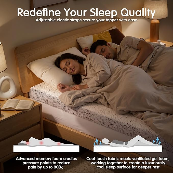 Hokway 4 Inch Memory Foam Mattress Topper with Mosaic Cover Memory Foam King Mattress Pad Bed Topper Ventilated High Density Pad, CertiPUR-US Certified