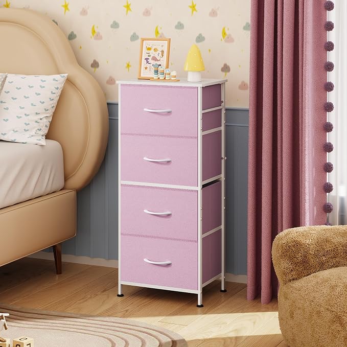 WLIVE Dresser with 4 Drawers, Storage Tower, Organizer Unit, Fabric Dresser for Bedroom, Hallway, Entryway, Closets, Sturdy Steel Frame, Wood Top, Easy Pull Handle,A-Pink - Image 2