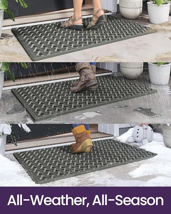 DEXI Front Door Mat Outside Entrance Rubber 24x36, Welcome Floor Doormat Heavy Duty Non Slip, Dirt Trapper Waterproof Exterior Entry Mats All Weather for Patio Entryway Drainage, Grey - Image 5