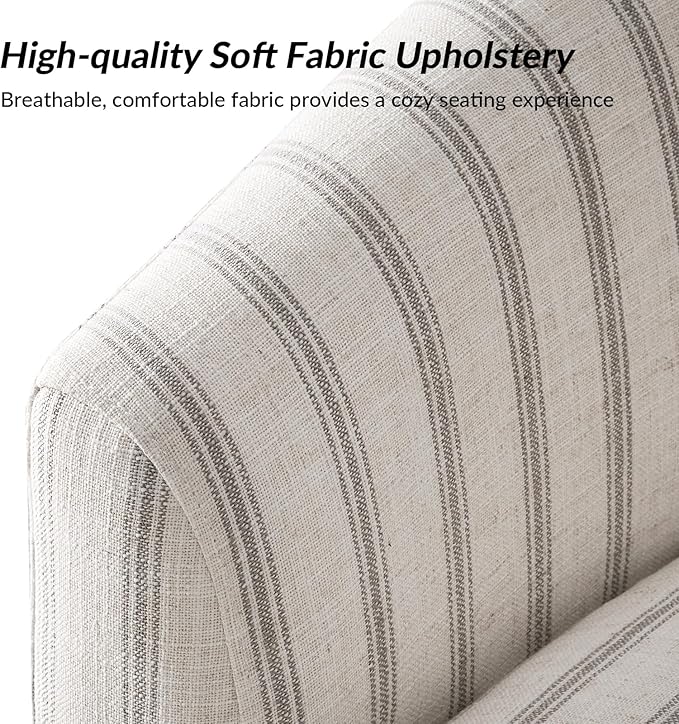 HULALA HOME Modern Swivel Accent Chair with Solid Wood Base, Round Swivel Barrel Chair with Striped Pattern, No Assembly Required, Stripe