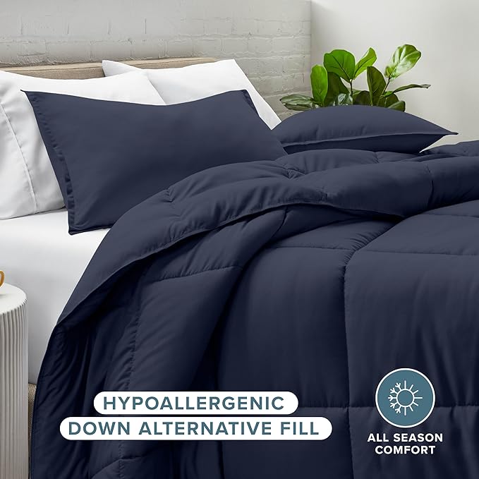 Bare Home Comforter Set - Oversized King Size - Ultra-Soft - Goose Down Alternative - Premium 1800 Series - All Season Warmth (Oversized King, Midnight Blue)