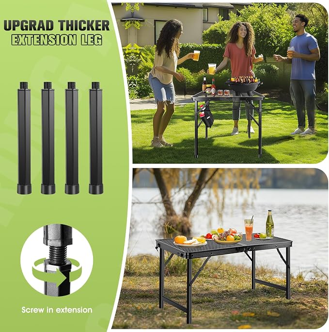 Ciavca Upgraded Folding Grill Table - Metal Portable Camping Table, 2 Height Adjustable Max 22", Lightweight Foldable for Outside BBQ 24"x15.8" - Image 6