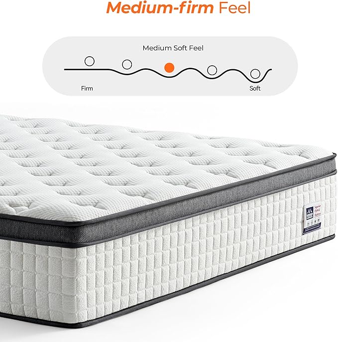 12 Inch Queen Mattress, Hybrid Mattress Queen Size Mattress in a Box with Pocketed Spring & Gel Memory Foam for Support, Pressure Relief, Reinforced Edge, CertiPUR-US Certified - Medium Firm