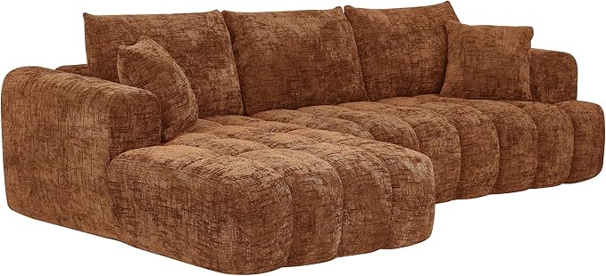 108 Inch Oversized Cloud Modular Sectional Sofa with Left Facing Chaise, L Shaped Floor Lounge Couch, Comfy Tufted Chenille Boneless Sofa with Deep Seat,No Assembly Required for Living Room Office