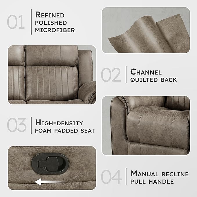Lexicon 83.5" W Manual Double Reclining Sofa, Polished Microfiber Recliner Sofa, Pillow Top Arms, for Living Room, Apartment,Easy Assembly, Sandy Brown